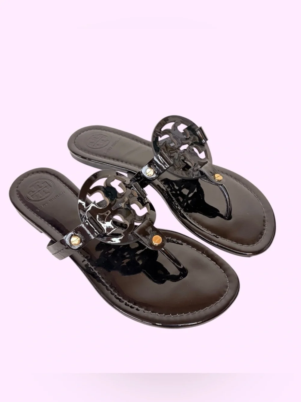 Tory Burch MILLER PATENT FLAT Thong SANDAL Black size 7.5 - Picture 7 of 8